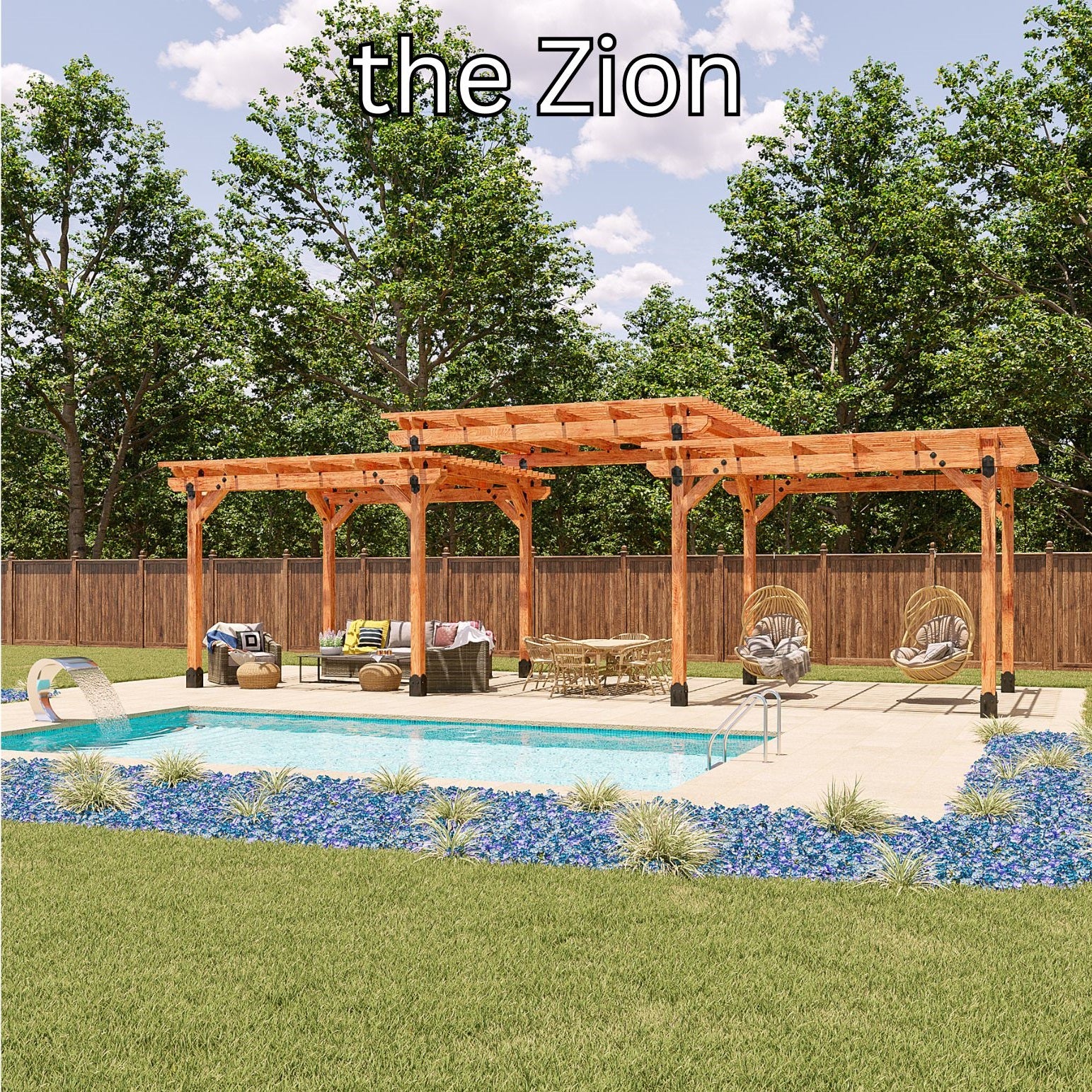 Zion - cedar pergola - 10x16 to 16x48 - double board header